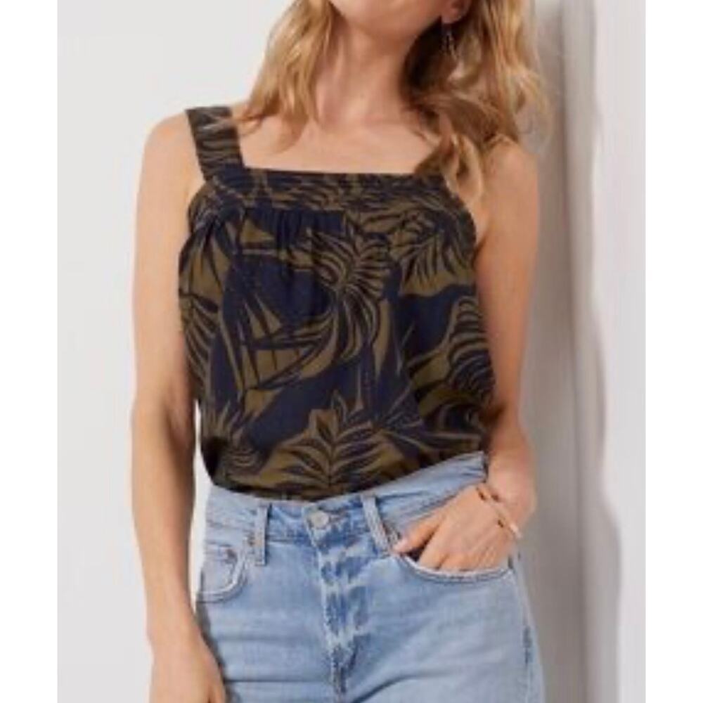 Sanctuary Topical Palm Leaf Print Linen Cami Tank W/ Button Back Size Small